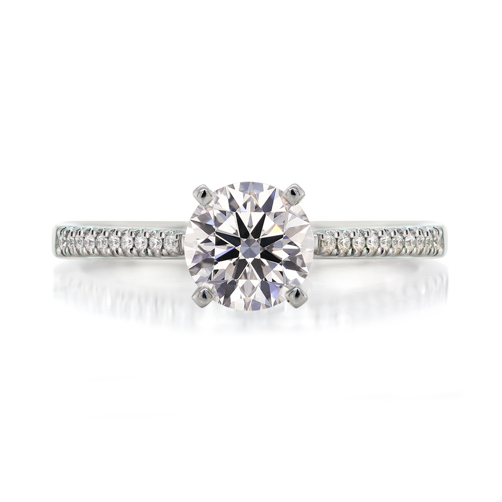 [CYC] Anillo de Compromiso Desire con un diamante natural Corte Ideal Original 1ct VS2/I y adornado con 0.09ct diamantes naturales VS/G en oro blanco 18K