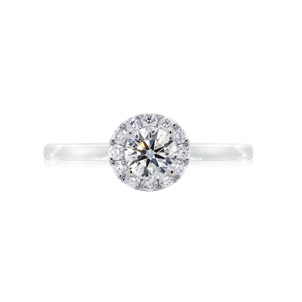 [CYC] Anillo de Compromiso Halo con un diamante natural Corte Ideal Original 1/2ct VS2/I y adornado con 0.17ct diamantes naturales VS/G en oro blanco 18K