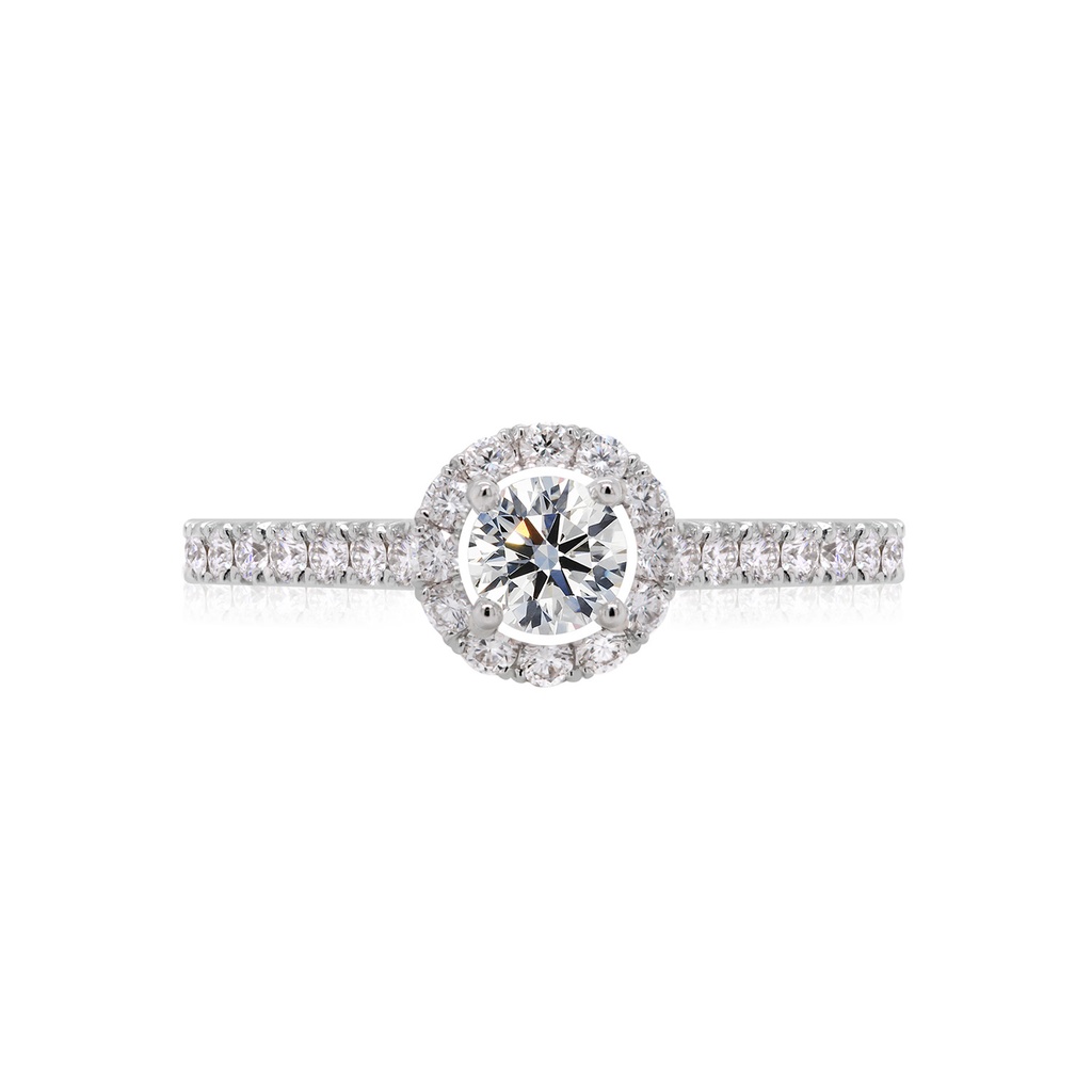 [CYC] Anillo de Compromiso Full Halo con un diamante natural Corte Ideal Original 1/4ct VS2/I y adornado con 0.24ct diamantes naturales VS/G en oro blanco 18K