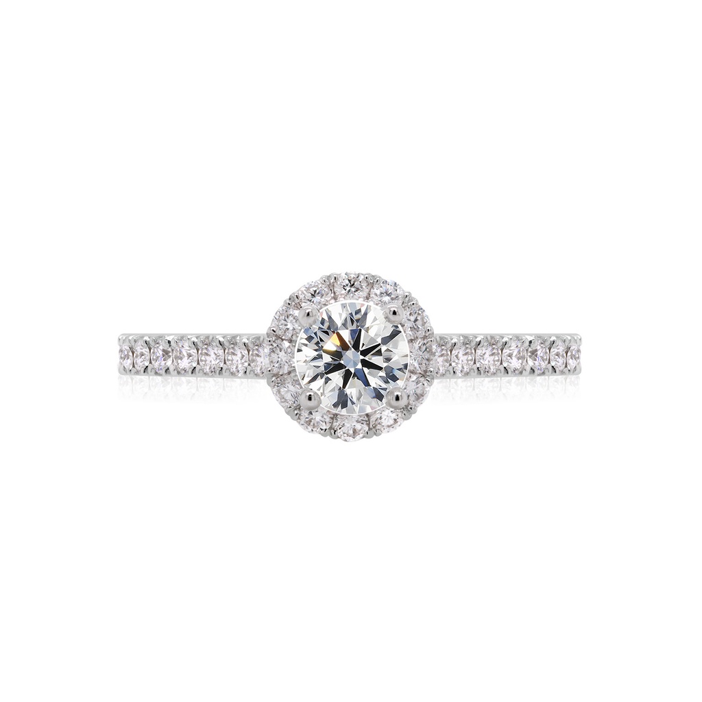 [CYC] Anillo de Compromiso Full Halo con un diamante natural Corte Ideal Original 1/3ct VS2/I y adornado con 0.24ct diamantes naturales VS/G en oro blanco 18K