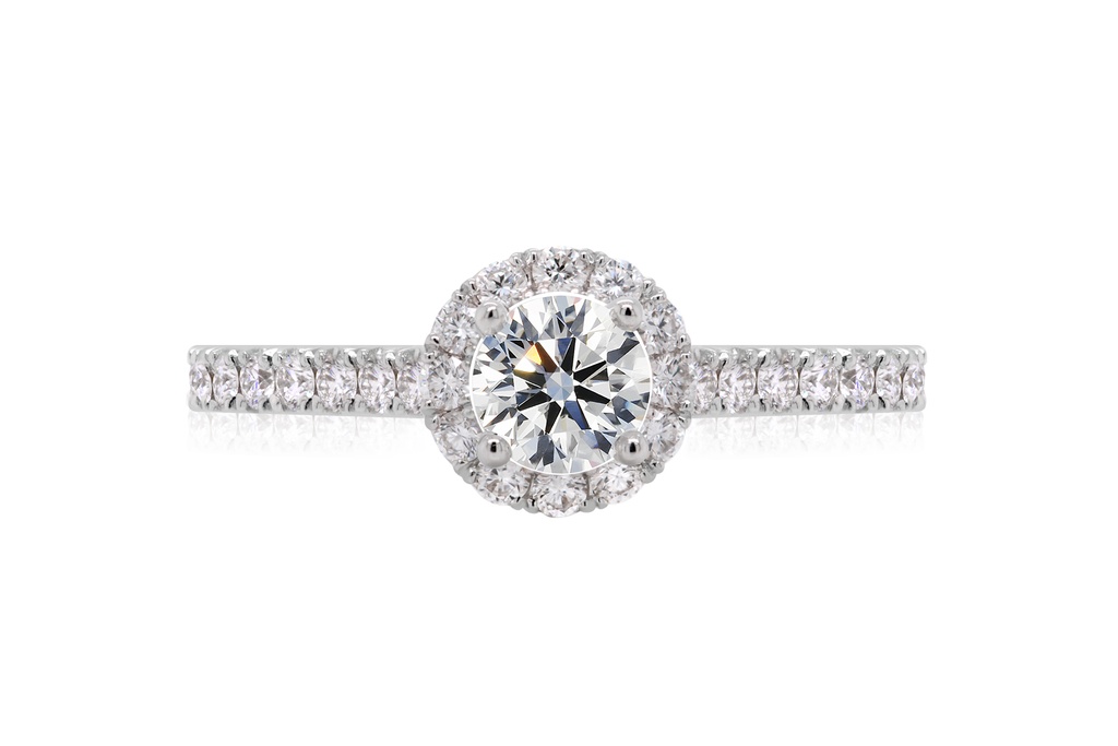 [CYC] Anillo de Compromiso Full Halo con un diamante natural Corte Ideal Original 1/3ct VS2/I y adornado con 0.24ct diamantes naturales VS/G en oro blanco 18K