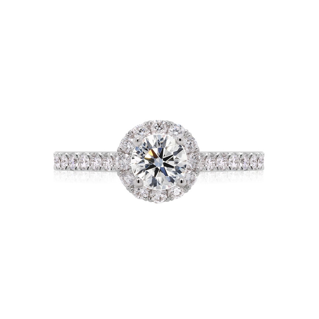 [CYC] Anillo de Compromiso Full Halo con un diamante natural Corte Ideal Original 1/2ct VS2/I y adornado con 0.39ct diamantes naturales VS/G en oro blanco 18K