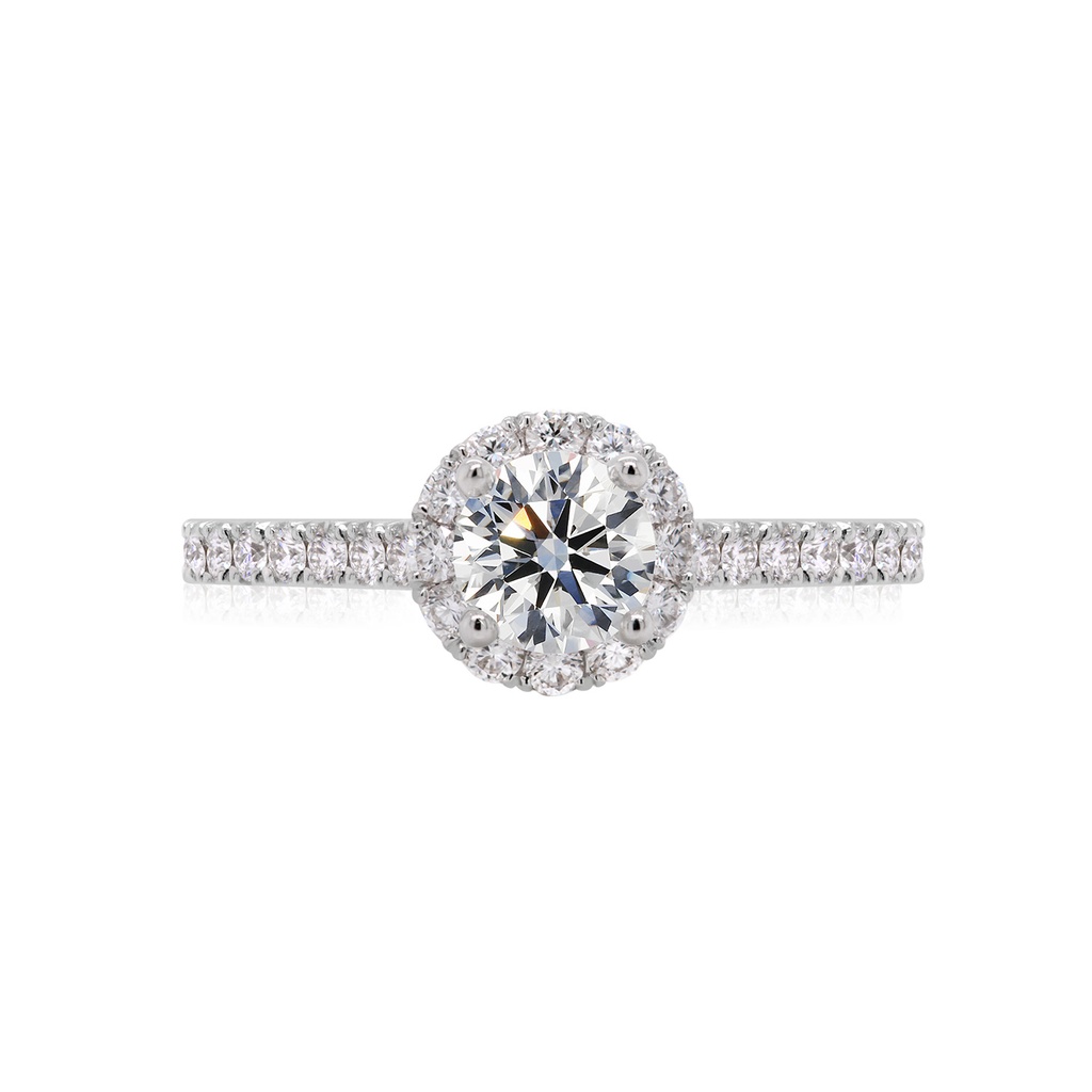 [CYC] Anillo de Compromiso Full Halo con un diamante natural Corte Ideal Original 2/3ct VS2/I y adornado con 0.39ct diamantes naturales VS/G en oro blanco 18K