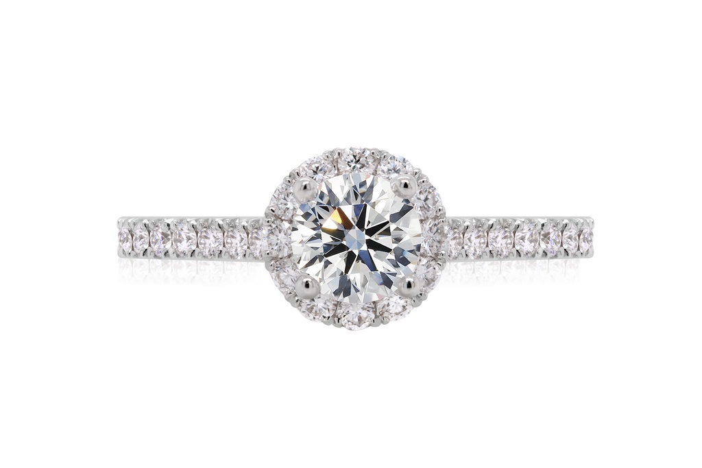 [CYC] Anillo de Compromiso Full Halo con un diamante natural Corte Ideal Original 2/3ct VS2/I y adornado con 0.39ct diamantes naturales VS/G en oro blanco 18K