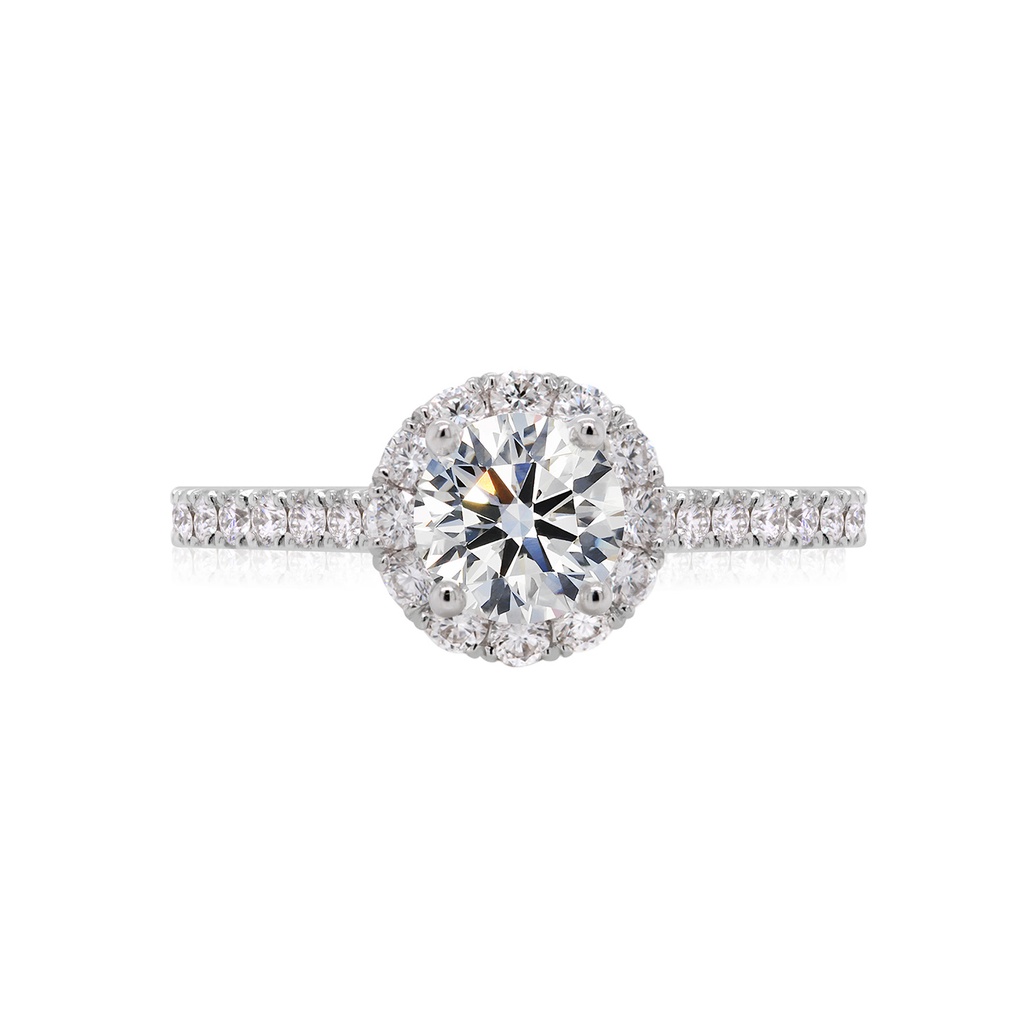 [CYC] Anillo de Compromiso Full Halo con un diamante natural Corte Ideal Original 3/4ct VS2/I y adornado con 0.58ct diamantes naturales VS/G en oro blanco 18K
