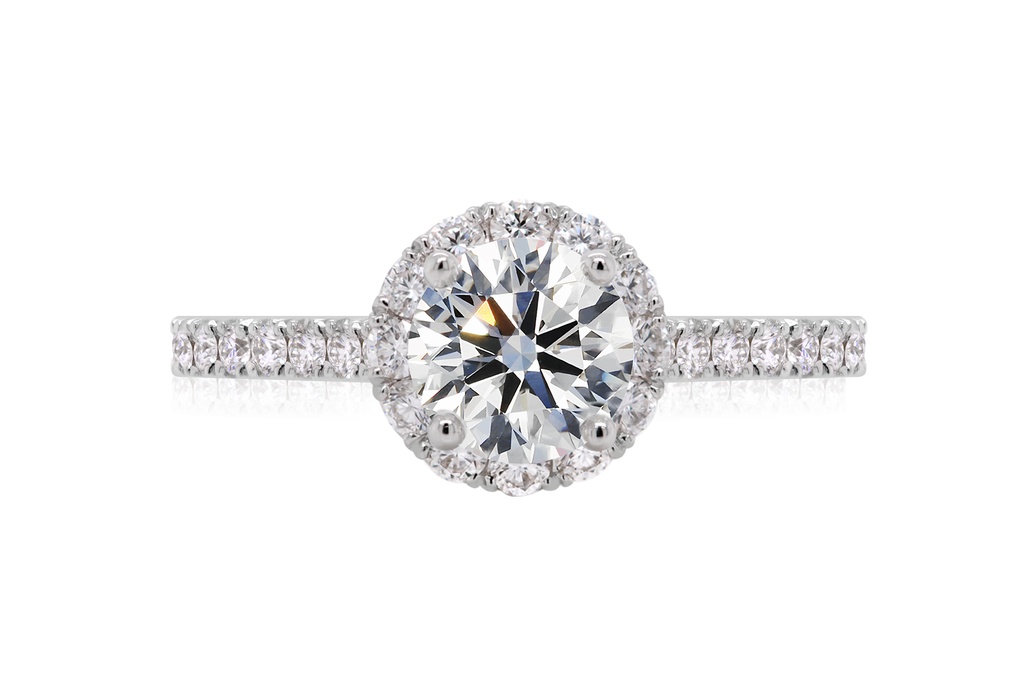 [CYC] Anillo de Compromiso Full Halo con un diamante natural Corte Ideal Original 1ct VS2/I y adornado con 0.58ct diamantes naturales VS/G en oro blanco 18K