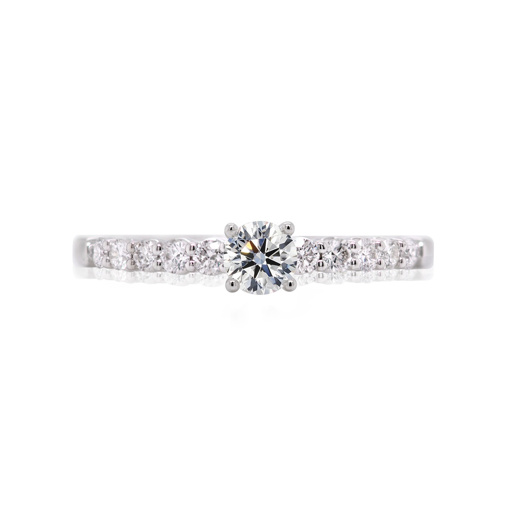 [CYC] Anillo de Compromiso Dream con un diamante natural Corte Ideal Original 1/4ct VS2/I y adornado con 0.19ct diamantes naturales VS/G en oro blanco 18K