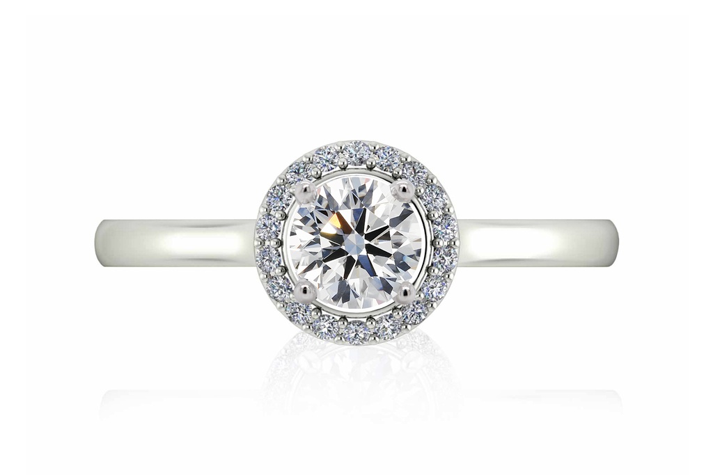 [CYC] Anillo de Compromiso Venus & Mars I con un diamante natural Corte Ideal Original 2/3ct VS2/I y adornado 14 diamantes naturales 0.10ct en oro blanco 18K