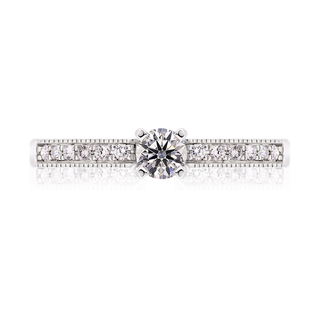 [CYC] Anillo de Compromiso Flame con un diamante natural Corte Ideal Original 1/4ct VS2/I y adornado con 0.11ct de diamantes naturales en oro blanco 18K