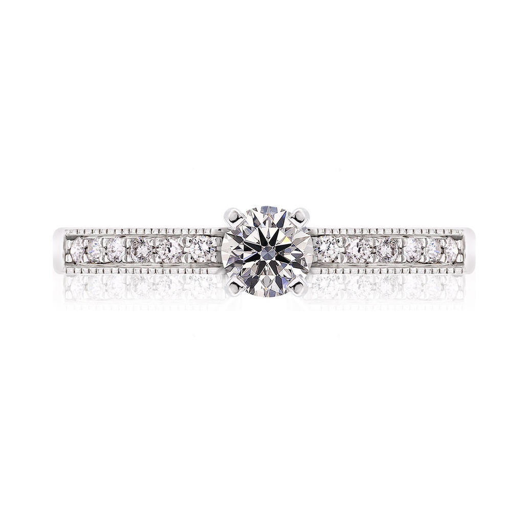 [CYC] Anillo de Compromiso Flame con un diamante natural Corte Ideal Original 1/3ct VS2/I y adornado con 0.11ct de diamantes naturales en oro blanco 18K