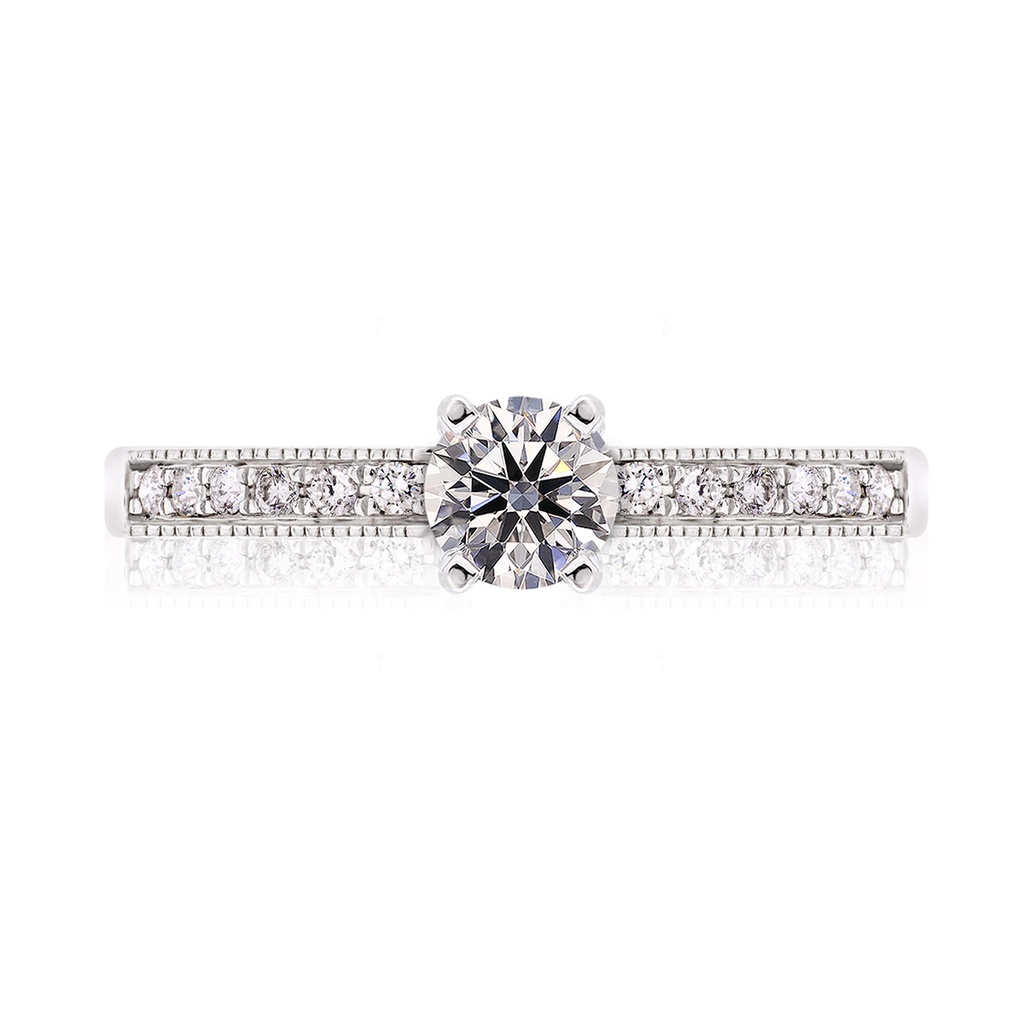 [CYC] Anillo de Compromiso Flame con un diamante natural Corte Ideal Original 1/2ct VS2/I y adornado con 0.11ct de diamantes naturales en oro blanco 18K