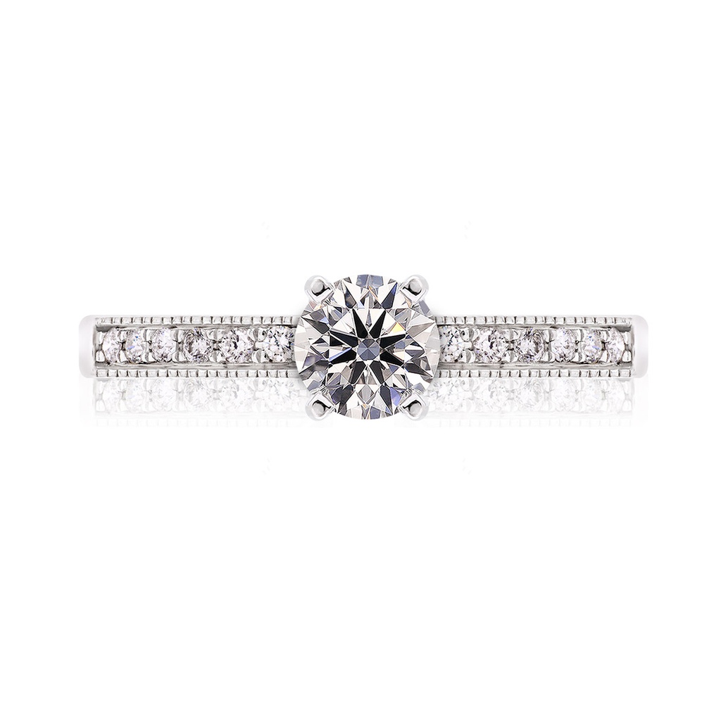 [CYC] Anillo de Compromiso Flame con un diamante natural Corte Ideal Original 2/3ct VS2/I y adornado con 0.11ct de diamantes naturales en oro blanco 18K