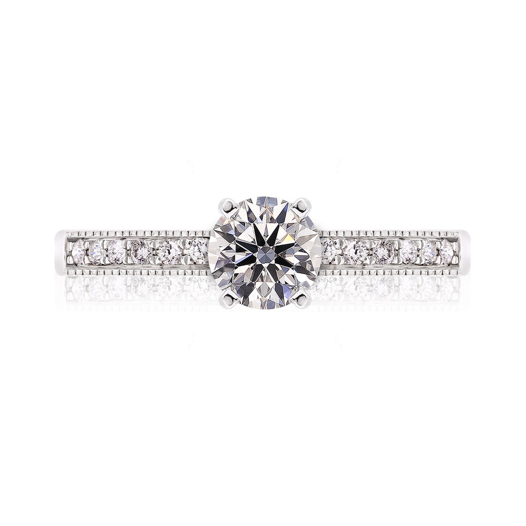 [CYC] Anillo de Compromiso Flame con un diamante natural Corte Ideal Original 3/4ct VS2/I y adornado con 0.11ct de diamantes naturales en oro blanco 18K