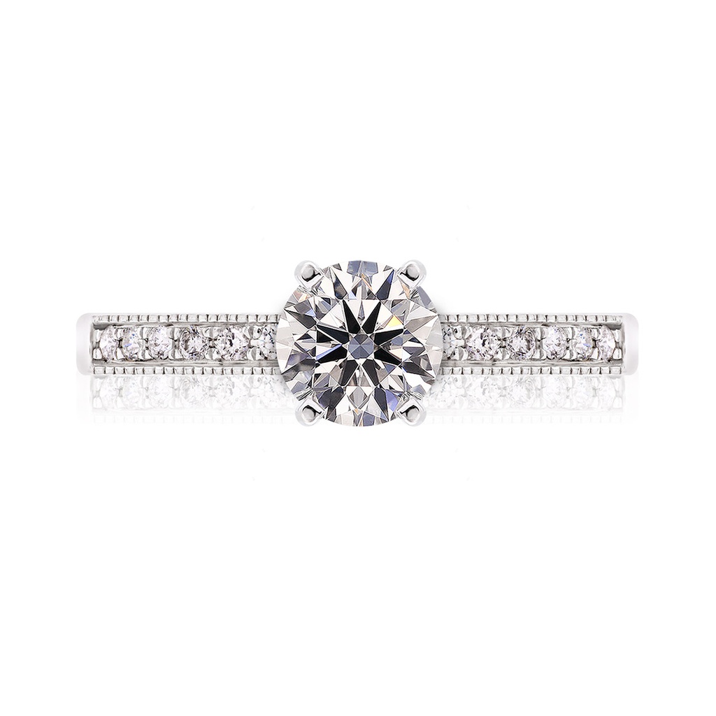 [CYC] Anillo de Compromiso Flame con un diamante natural Corte Ideal Original 1ct VS2/I y adornado con 0.11ct de diamantes naturales en oro blanco 18K