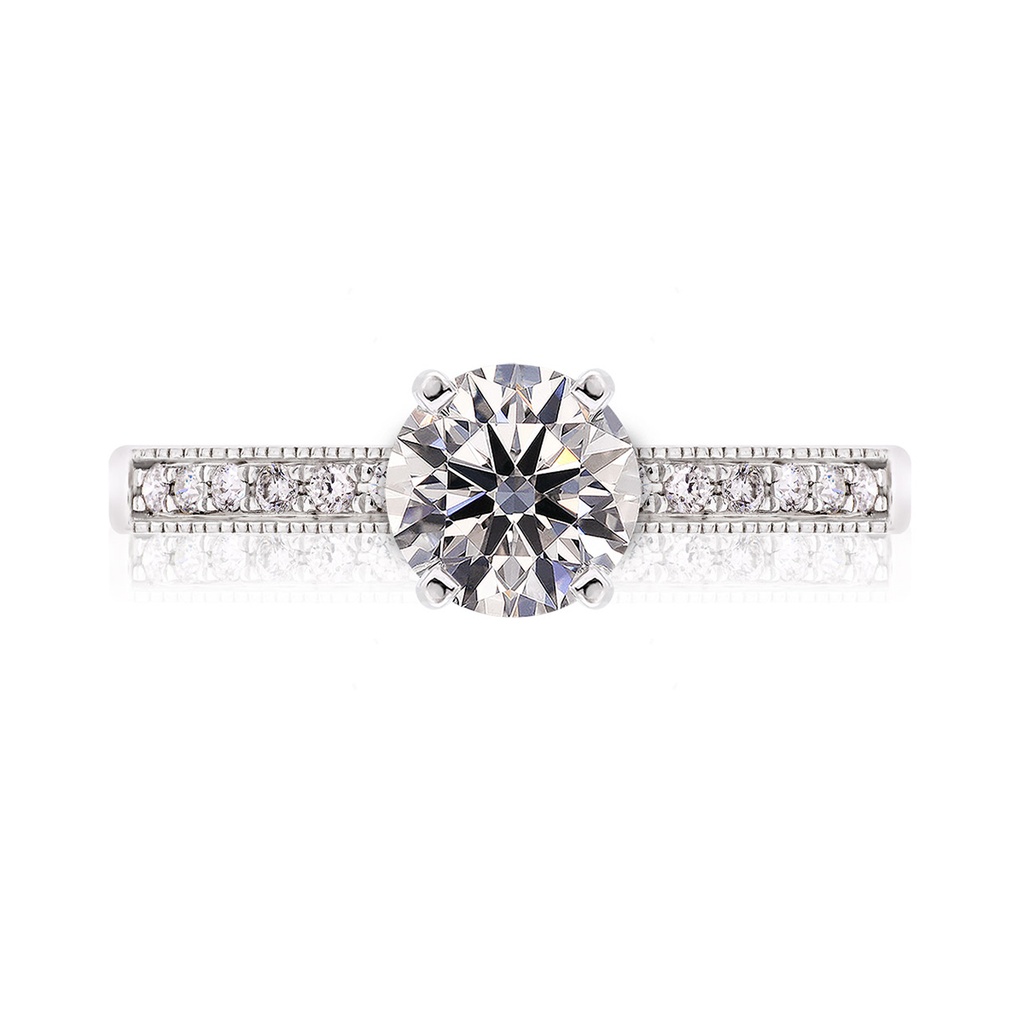 [CYC] Anillo de Compromiso Flame con un diamante natural Corte Ideal Original 1 1/3ct VS2/I y adornado con 0.11ct de diamantes naturales en oro blanco 18K
