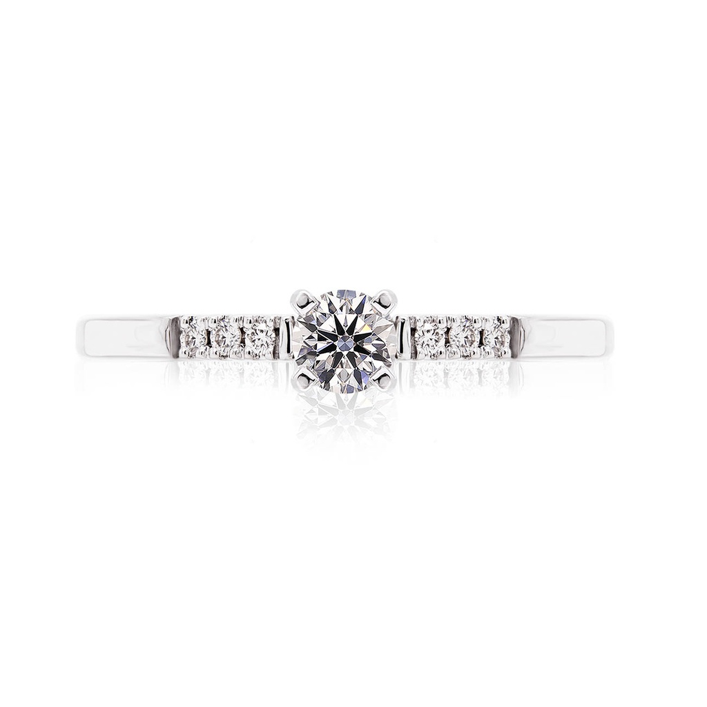 [CYC] Anillo de Compromiso Petite con un diamante natural Corte Ideal Original 1/4ct VS2/I y adornado con 0.05ct de diamantes naturales en oro blanco 18K
