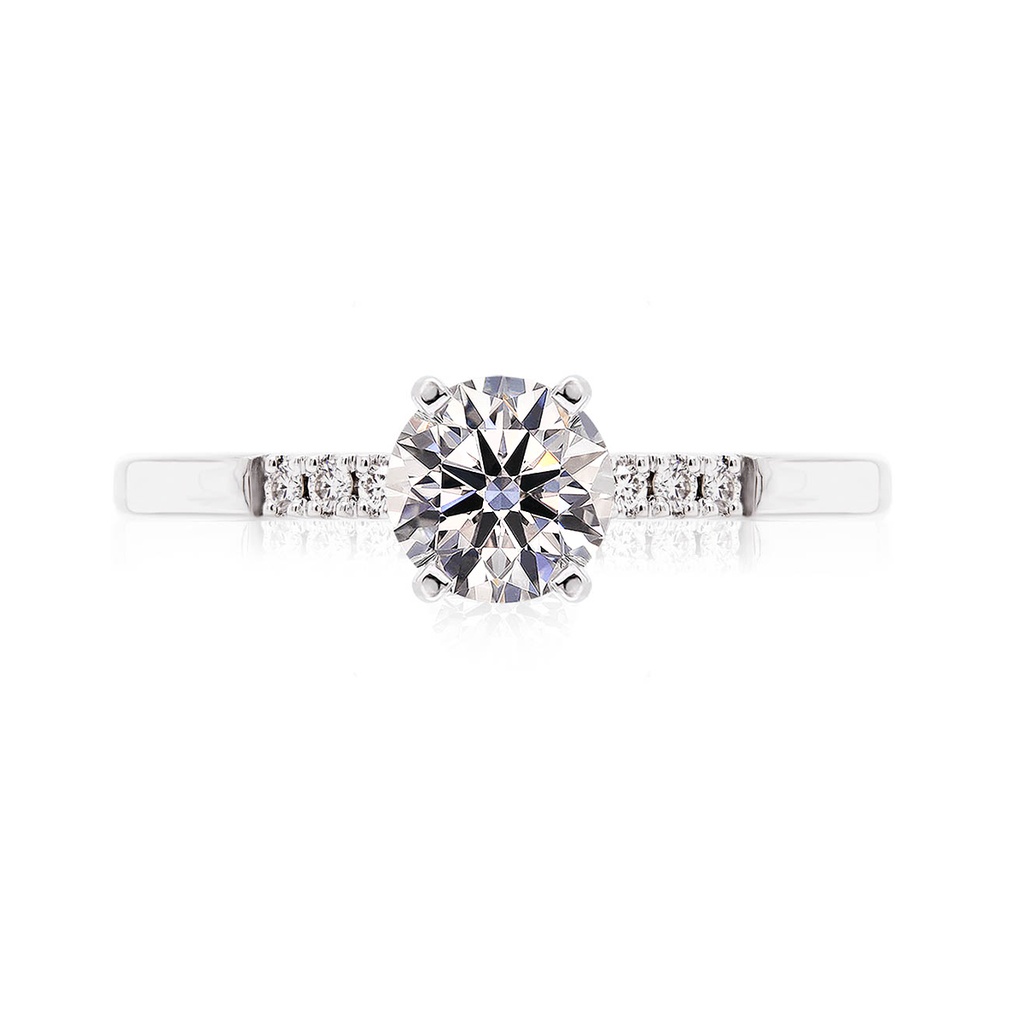 [CYC] Anillo de Compromiso Petite con un diamante natural Corte Ideal Original 1ct VS2/I y adornado con 0.05ct de diamantes naturales en oro blanco 18K