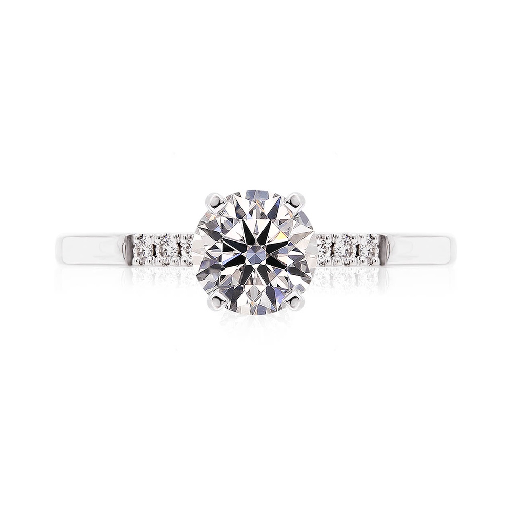 [CYC] Anillo de Compromiso Petite con un diamante natural Corte Ideal Original 1 1/3ct VS2/I y adornado con 0.05ct de diamantes naturales en oro blanco 18K