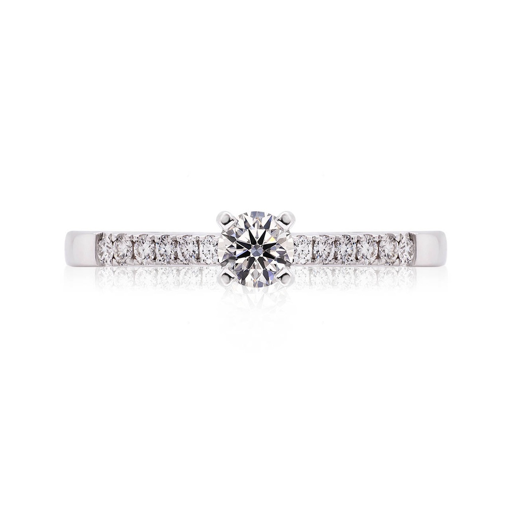 [CYC] Anillo de Compromiso Darling con un diamante natural Corte Ideal Original 1/4ct VS2/I y adornado con 0.18ct de diamantes naturales en oro blanco 18K