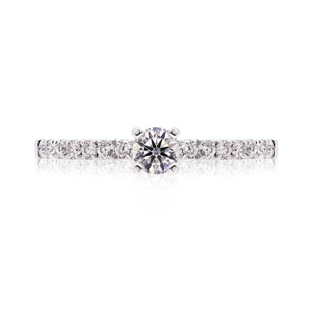 [CYC] Anillo de Compromiso Sunrise con un diamante natural Corte Ideal Original 1/4ct VS2/I y adornado con 0.20ct de diamantes naturales en oro blanco 18K