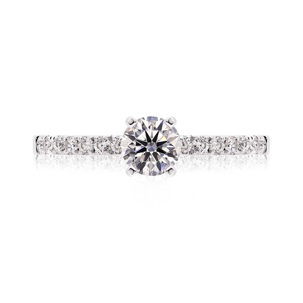 [CYC] Anillo de Compromiso Sunrise con un diamante natural Corte Ideal Original 2/3ct VS2/I y adornado con 0.20ct de diamantes naturales en oro blanco 18K