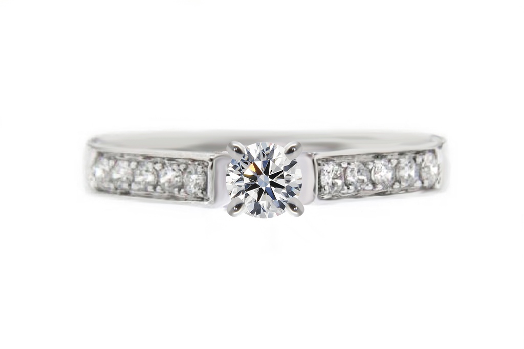 [CYC] Anillo de Compromiso Stratos con un diamante natural Corte Ideal Original 1/4ct VS2/I y adornado con 0.22ct de diamantes naturales en oro blanco 18K