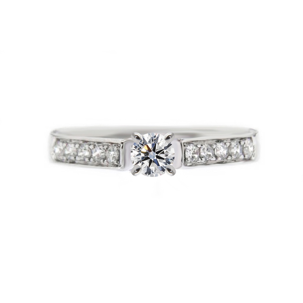 [CYC] Anillo de Compromiso Stratos con un diamante natural Corte Ideal Original 1/4ct VS2/I y adornado con 0.22ct de diamantes naturales en oro blanco 18K