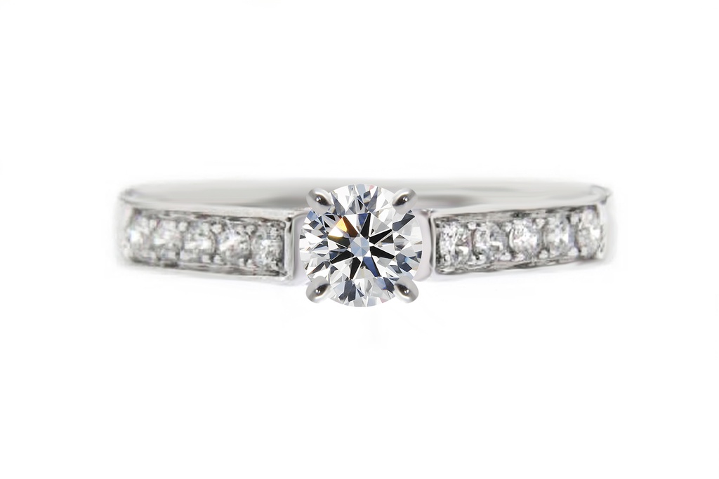 [CYC] Anillo de Compromiso Stratos con un diamante natural Corte Ideal Original 1/2ct VS2/I y adornado con 0.22ct de diamantes naturales en oro blanco 18K