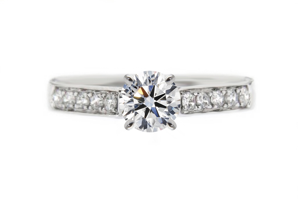 [CYC] Anillo de Compromiso Stratos con un diamante natural Corte Ideal Original 3/4ct VS2/I y adornado con 0.22ct de diamantes naturales en oro blanco 18K