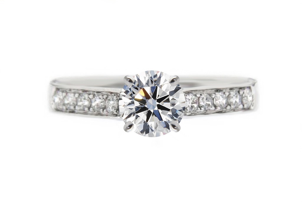 [CYC] Anillo de Compromiso Stratos con un diamante natural Corte Ideal Original 1ct VS2/I y adornado con 0.22ct de diamantes naturales en oro blanco 18K