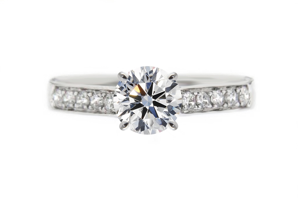 [CYC] Anillo de Compromiso Stratos con un diamante natural Corte Ideal Original 1 1/3ct VS2/I y adornado con 0.22ct de diamantes naturales en oro blanco 18K