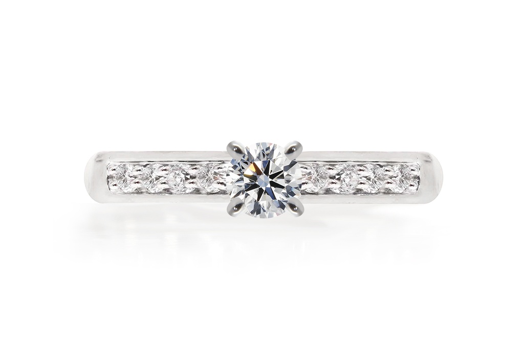 [CYC] Anillo de Compromiso Bella con un diamante natural Corte Ideal Original 1/4ct VS2/I y adornado con 0.15ct de diamantes naturales en oro blanco 18K