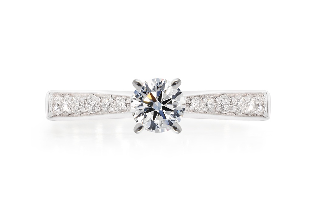 [CYC] Anillo de Compromiso Encanto con un diamante natural Corte Ideal Original 1/2ct VS2/I y adornado con 0.18ct de diamantes naturales en oro blanco 18K