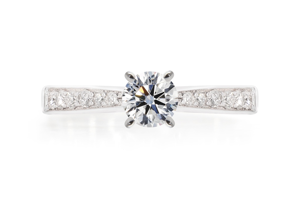 [CYC] Anillo de Compromiso Encanto con un diamante natural Corte Ideal Original 2/3ct VS2/I y adornado con 0.18ct de diamantes naturales en oro blanco 18K