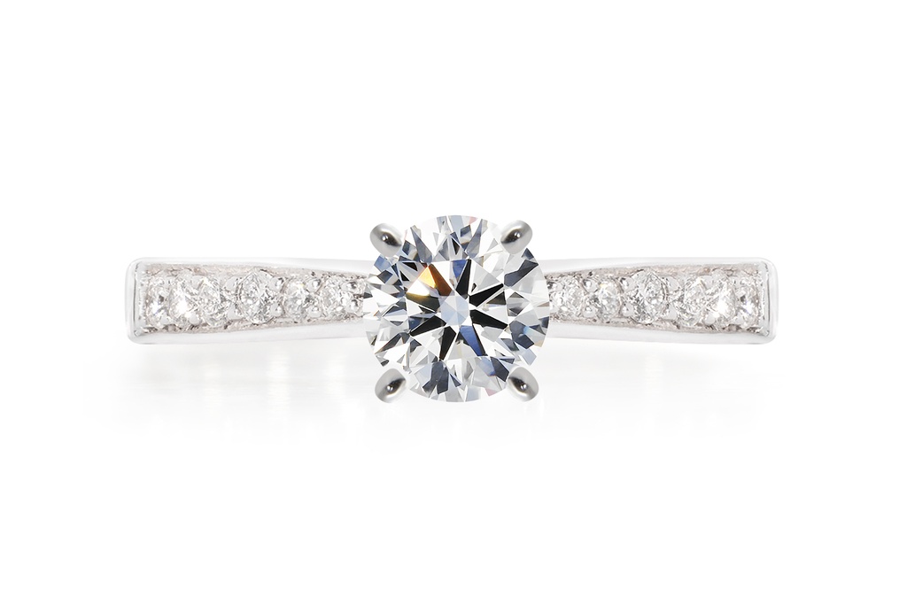 [CYC] Anillo de Compromiso Encanto con un diamante natural Corte Ideal Original 3/4ct VS2/I y adornado con 0.18ct de diamantes naturales en oro blanco 18K