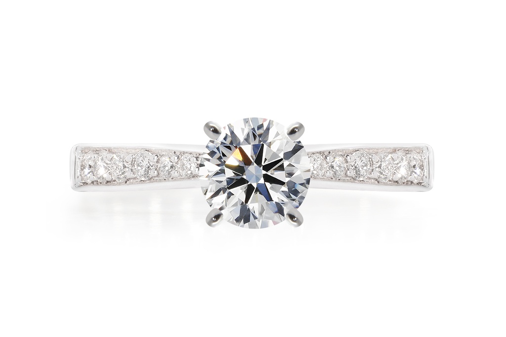 [CYC] Anillo de Compromiso Encanto con un diamante natural Corte Ideal Original 1ct VS2/I y adornado con 0.18ct de diamantes naturales en oro blanco 18K