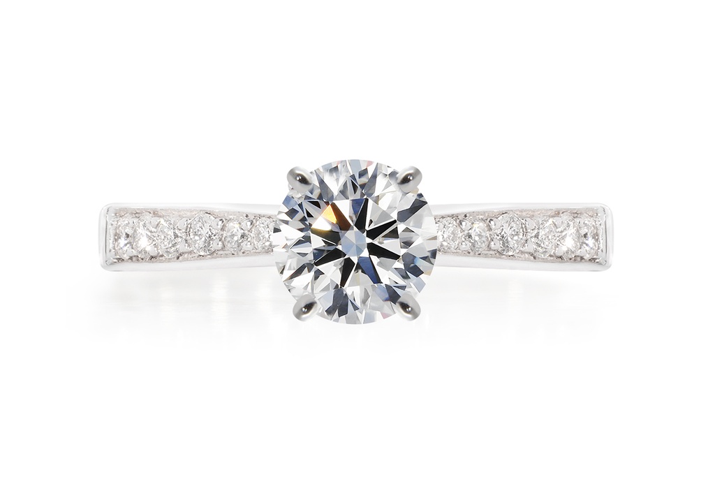 [CYC] Anillo de Compromiso Encanto con un diamante natural Corte Ideal Original 1 1/3ct VS2/I y adornado con 0.18ct de diamantes naturales en oro blanco 18K