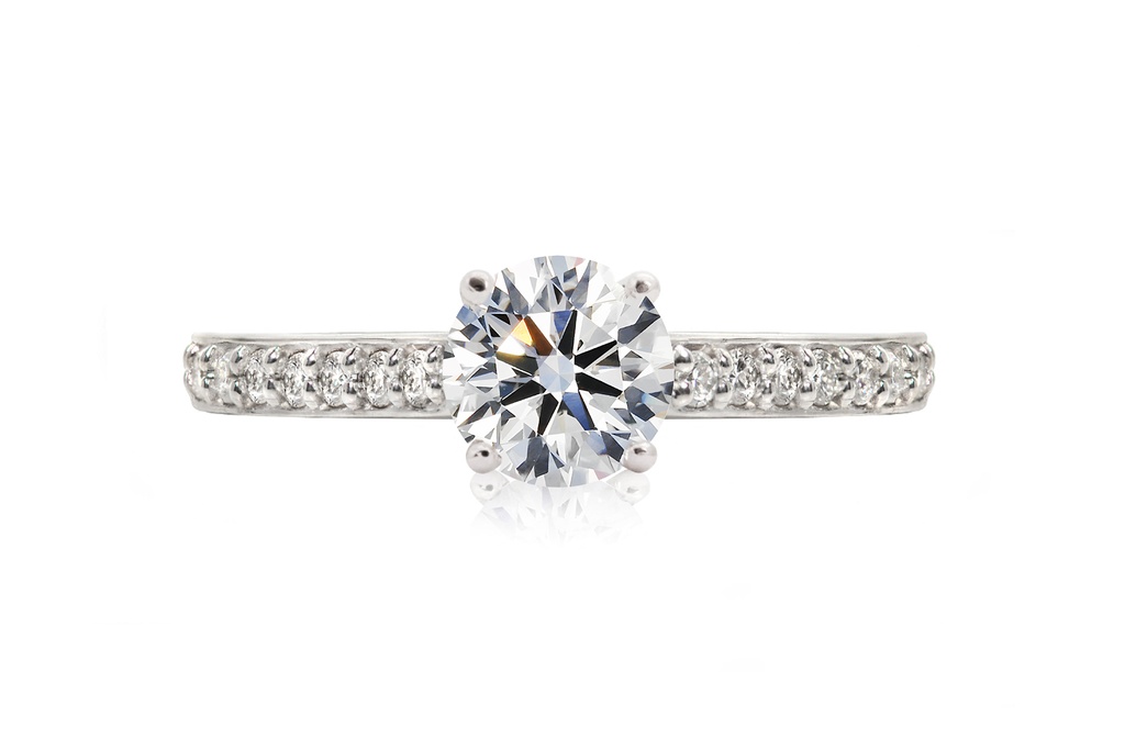 [CYC] Anillo de Compromiso Cinderella II con un diamante natural Corte Ideal Original 3/4ct VS2/I y adornado con 0.37ct de diamantes naturales en oro blanco/rosa 18K