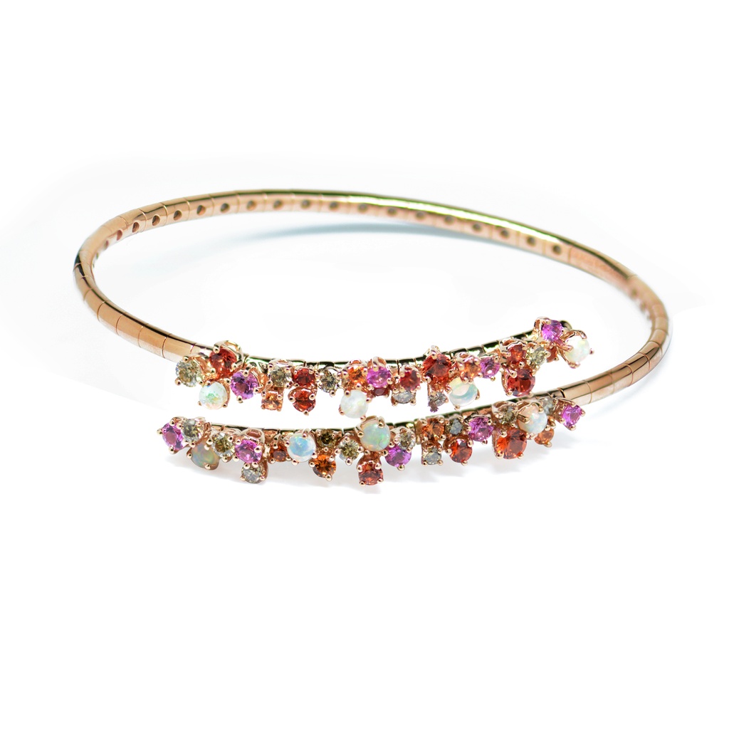 Brazalete DAMIANI "MIMOSA FLEXI" Diamante-0.53Ct Zafiro marrón/ópalo 11.4gr 18KR