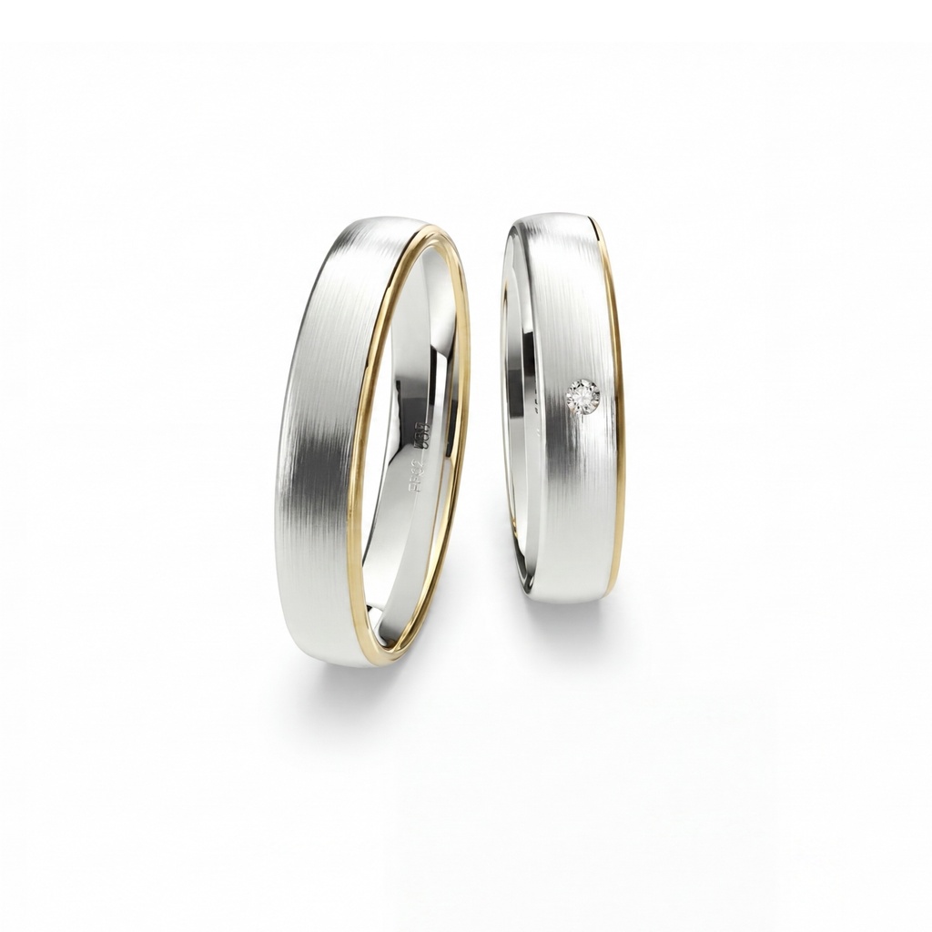 [CYC] Par de argollas de matrimonio "INSPIRATIONS" - Oro 14k combinado 4.5mm (04151-04152)