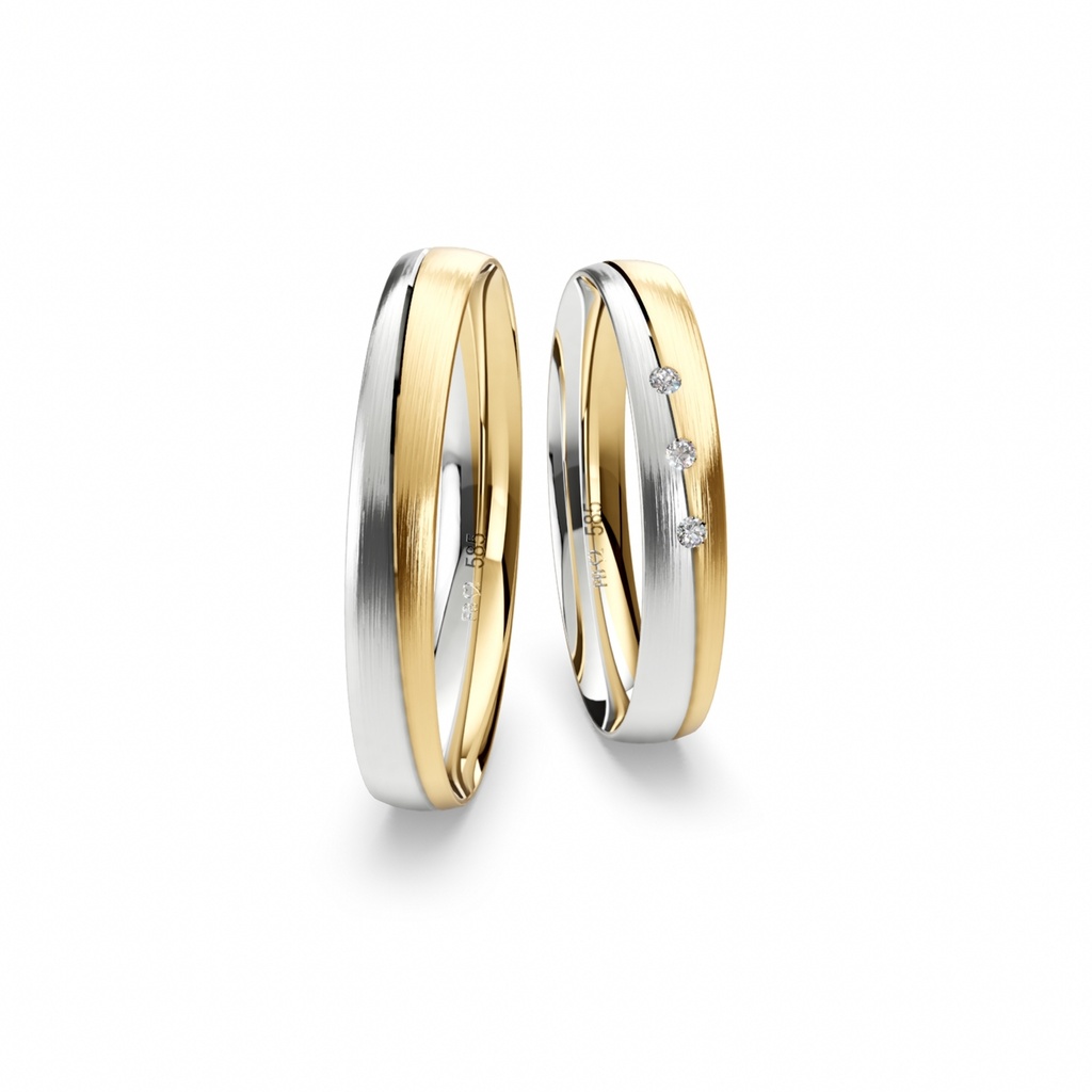 [CYC] Par de argollas de matrimonio "BASIC LIGHT" - Oro 14k combinado 3.5mm (05641-05642)
