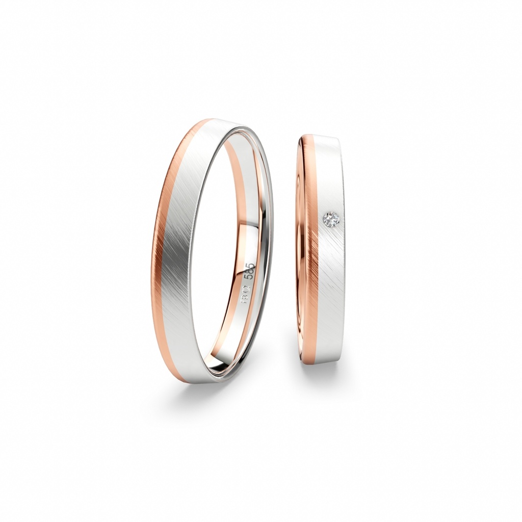 [CYC] Par de argollas de matrimonio "BASIC LIGHT" - Oro 14k combinado 3.5mm (05659-05660)