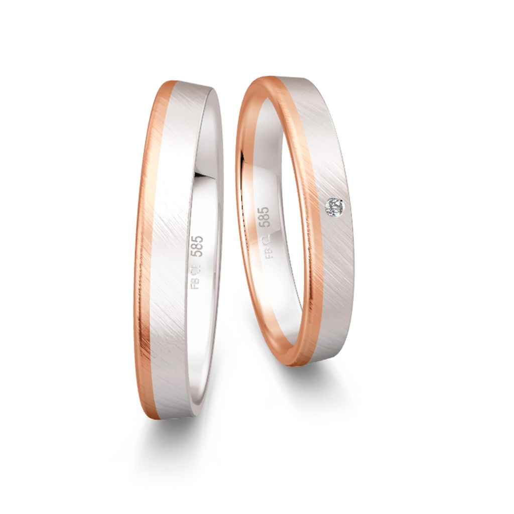 [CYC] Par de argollas de matrimonio "BASIC LIGHT" - Oro 14k combinado 3.5mm (05659-05660)