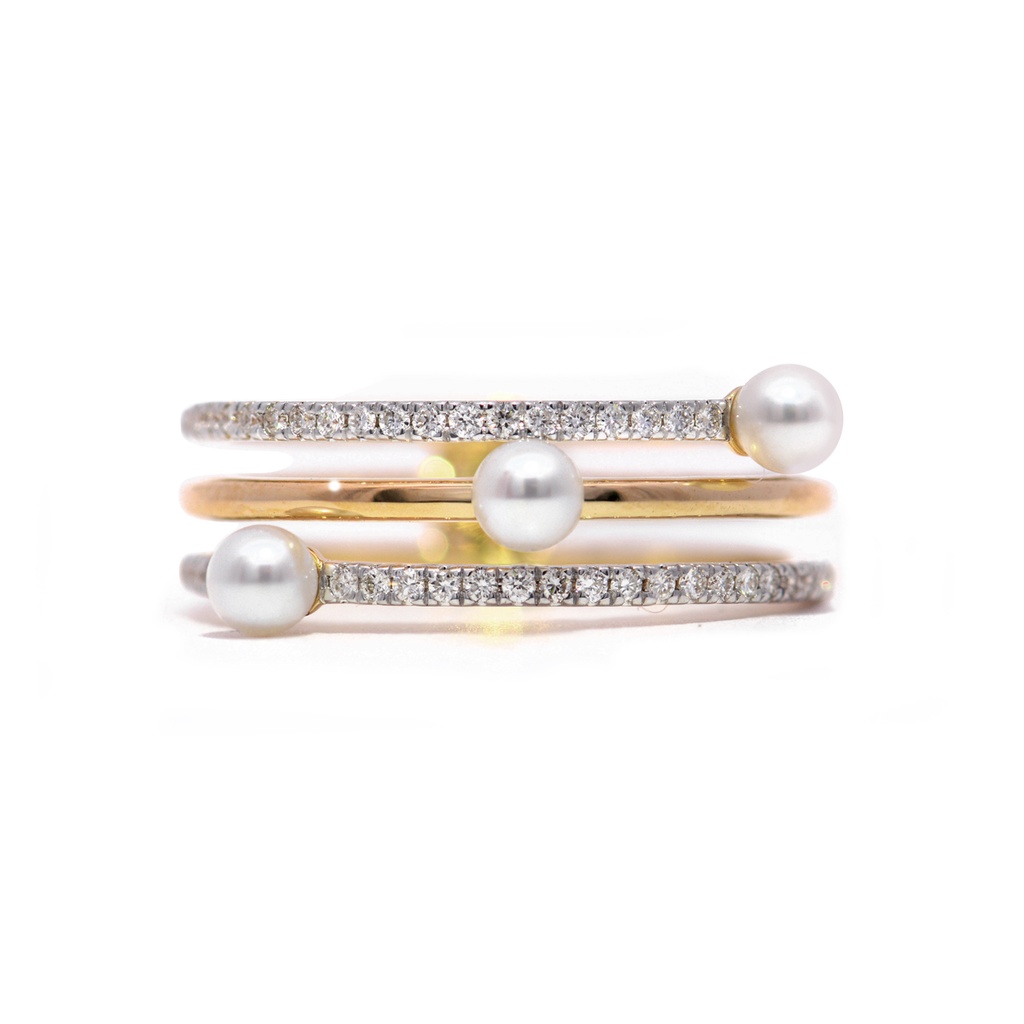 Anillo Baby Bubbles DIAMANTE-0.17Ct GH/VS 3/PERLAS-3.0mm 3.1gr 18KYW 
