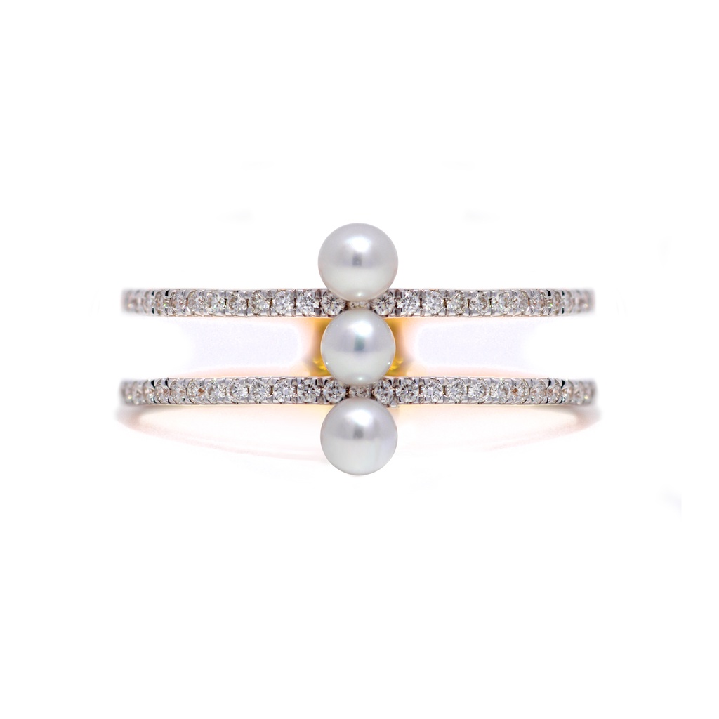 Anillo Baby Bubbles DIAMANTE-0.19Ct GH/VS 3/PERLAS-3.0mm 2.0gr 18KYW 