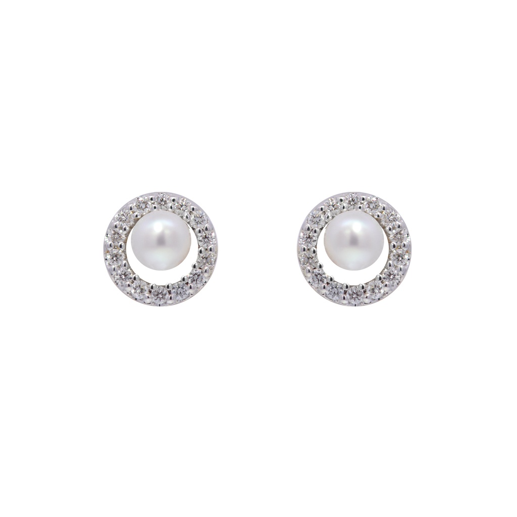 Aretes Baby Bubbles DIAMANTE-0.10Ct GH/VS PERLA-3.0mm 1.4gr 18KYW 
