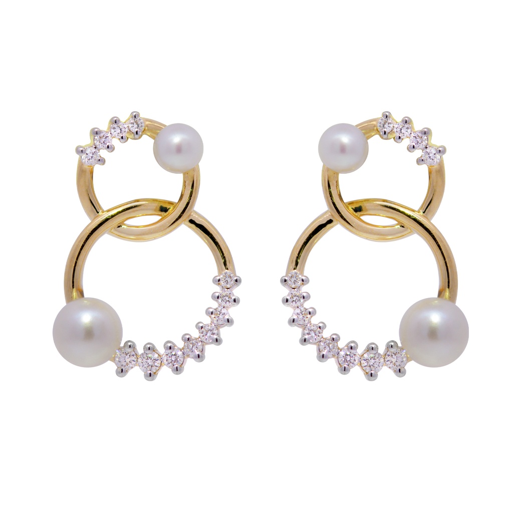 Aretes Baby Bubbles DIAMANTE-0.16Ct GH/VS 2/PERLAS-3.0-4.0mm 3.2gr 18KYW 