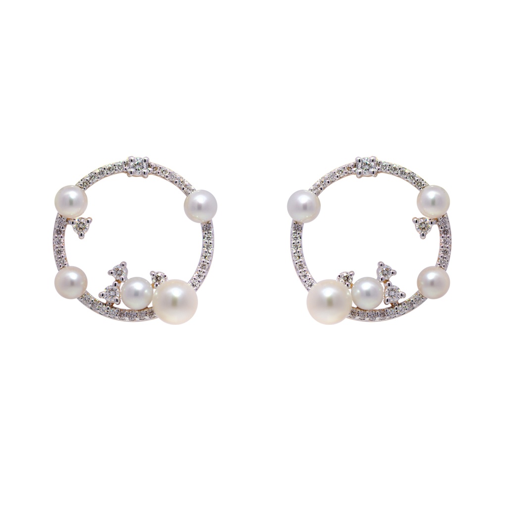 Aretes Baby Bubbles DIAMANTE-0.28Ct GH/VS 10/PERLAS-3.0-4.0mm 3.5gr 18KYW 