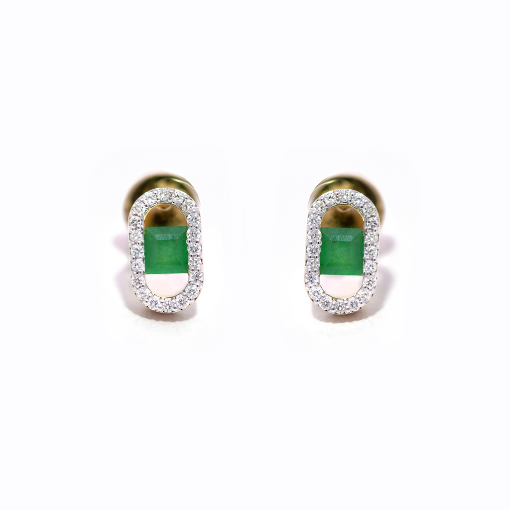 Aretes Summer Fest ESMERALDA-0.31Ct DIAMANTE-0.10Ct GH/VS 1.7gr 18K 
