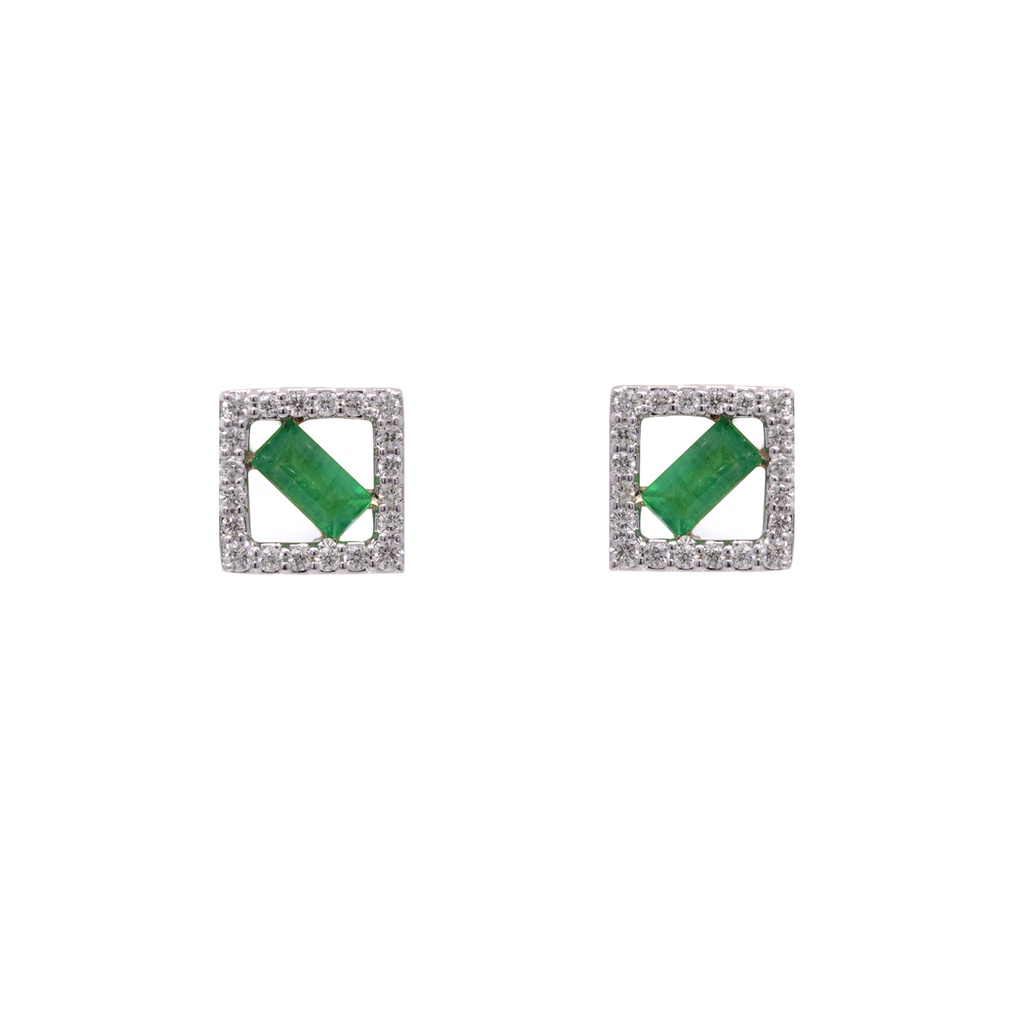 Aretes Summer Fest ESMERALDA-0.26Ct DIAMANTE-0.12Ct GH/VS 1.9gr 18K 